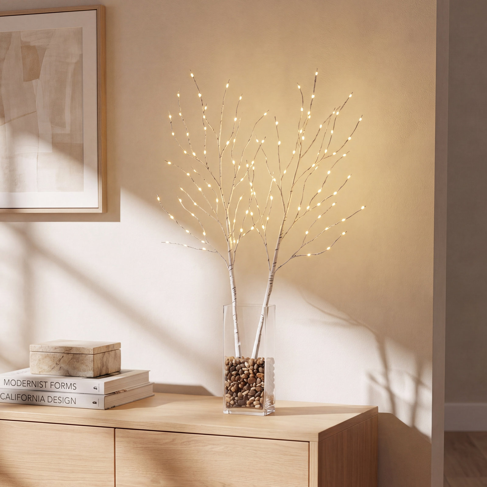 32" Willow Lighted Branches, White