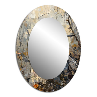 Chickadee Bird On A Pine Cone III - Black Eclectic Oval Wall Mirror