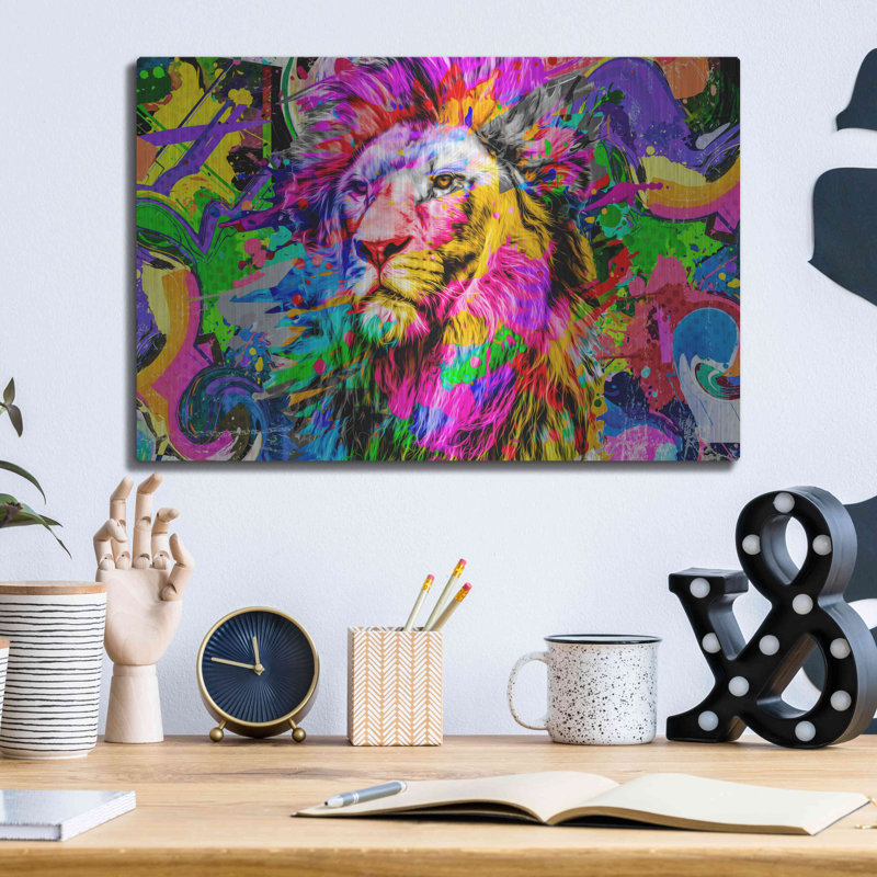 Lion, art mural en métal, H 12 po x l 16 po