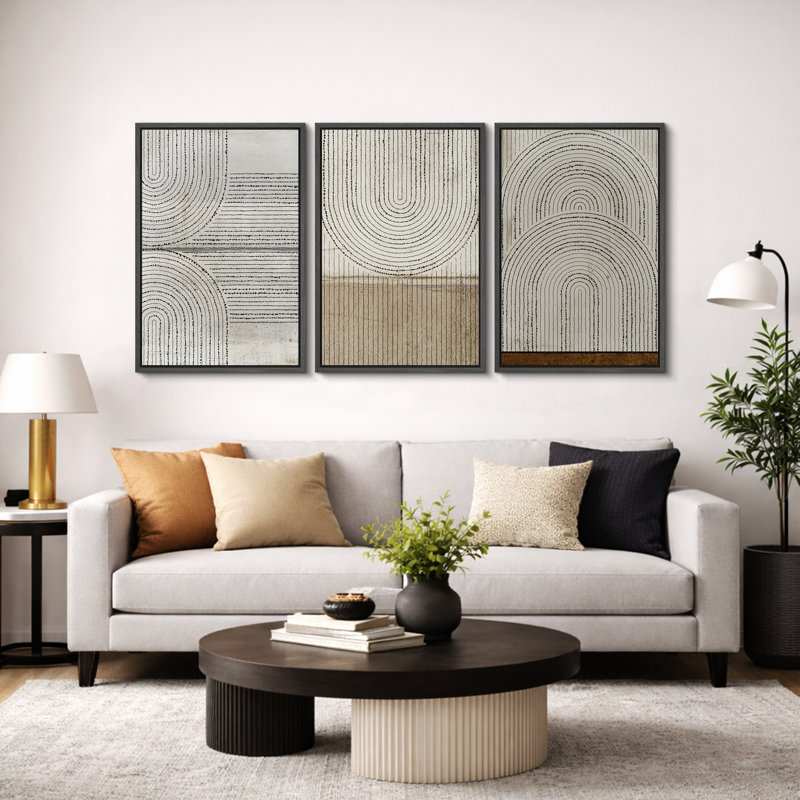«Mid Century Modern Boho», Disgressed Grunge, H 36 po x l 72 po , Cadre flottant noir