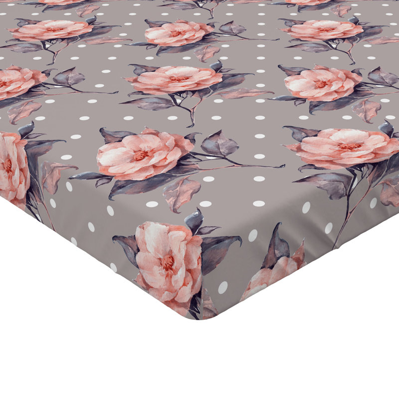 Drap-housse vintage Ambesonne, Taupe et gris / motif de pois rosé corail, Drap-housse de taille très grand