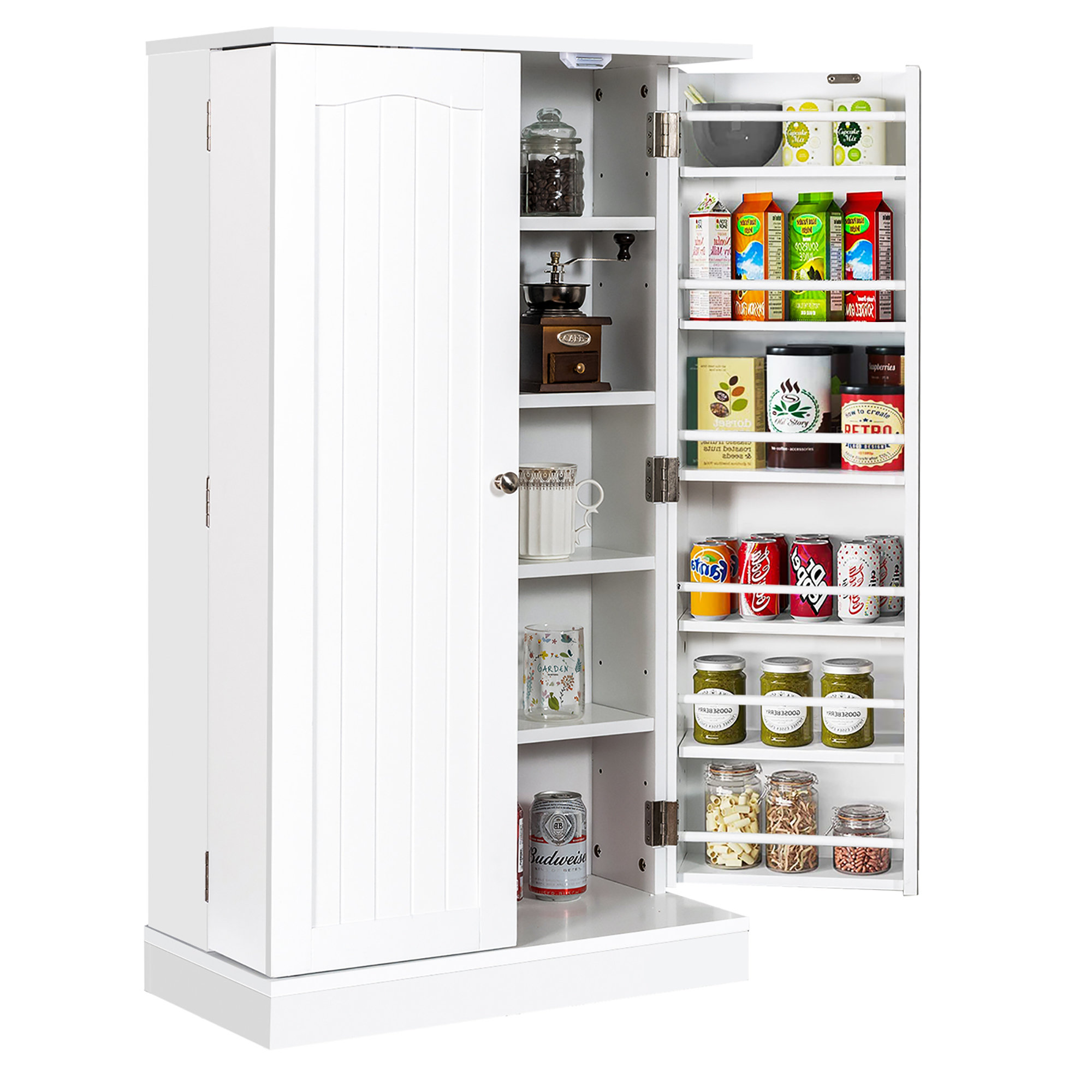 White Food Storage Kitchen Pantry with Glass Doors Lark Manor