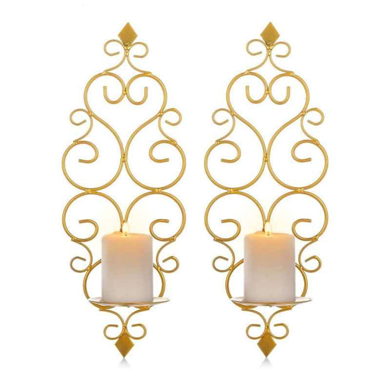 Iron Wall Candle Sconce Holder Set Of 2 Gold