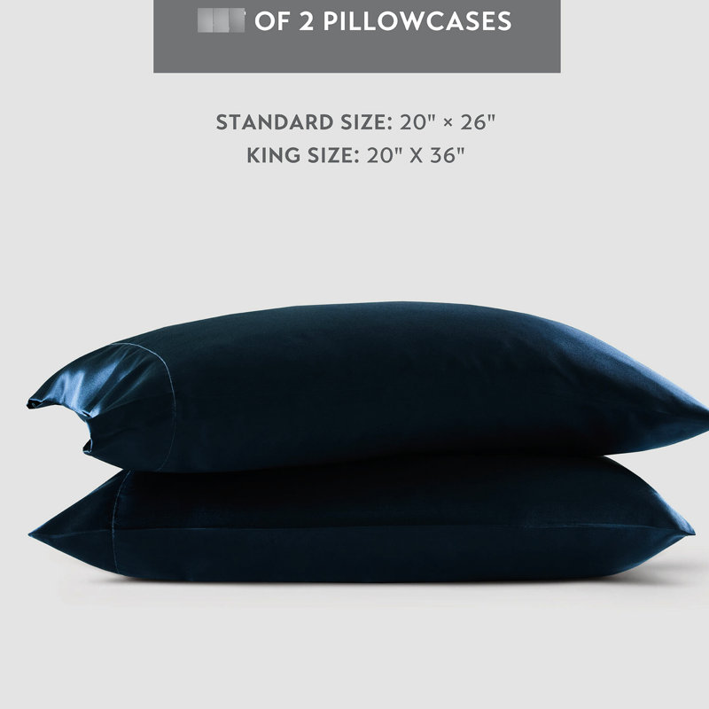 2 taies d'oreiller standard 100% satin de minuit bleu minuit, sensation soyeuse, douceur sur les cheveux, froissé, peau douce,