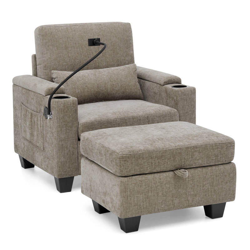 Modern Recliners With Adjustable Backrest And Storage Ottoman For Home
