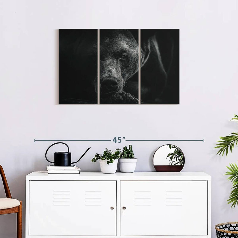 Ours brun monochrome sur toile 3 pièces, H 20 po x l 33 po x P 1,25 po