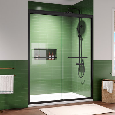 56"-60" W x 75" H Double Sliding Framed Shower Door with 1/4" Tempered Glass, Stainless Steel Accessories