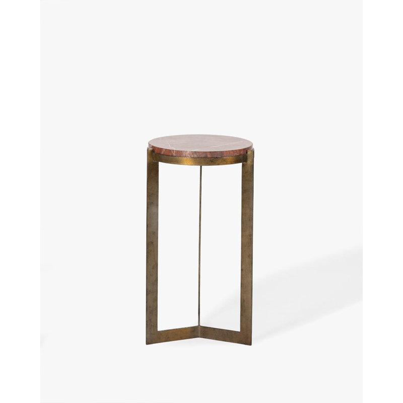 Bowden Red Flamingo Marble Side Table | Antique Brass Geometric Base, Black, Red Flamingo