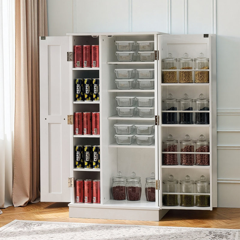 Armoire de rangement pour garde-manger, garde-manger autoportant avec portes et tablettes réglables, petit garde-manger pour cuisine, salle de bricolage