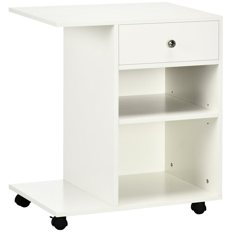 Bureau d'imprimante mobile à tablette réglable avec tiroir, support, chariot à classeur roulant blanc, tablette, tiroir et support