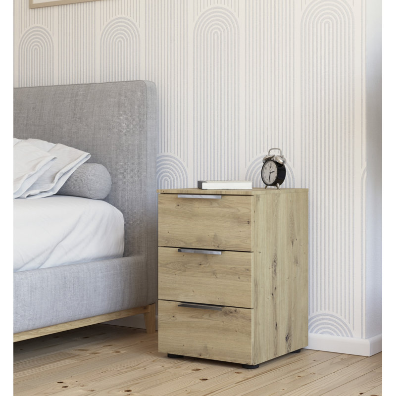 Manufactured Wood Bedside Table, Artisan Oak/Chrome