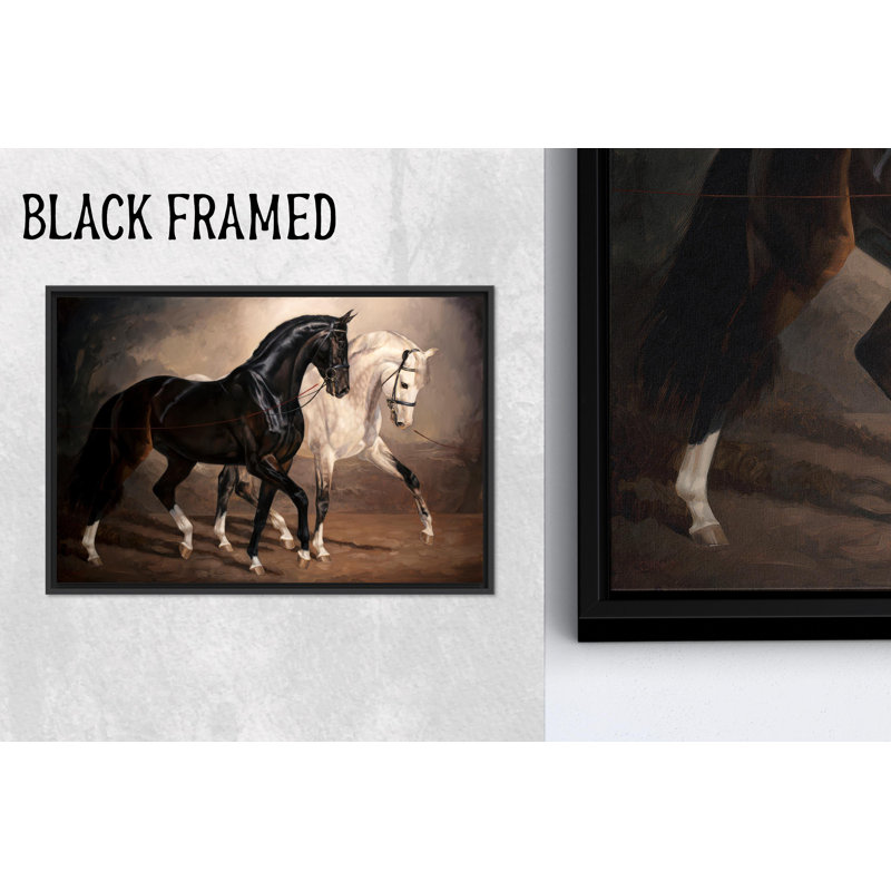 Toile imprimée: Élégant art mural chevaux noirs et blancs, 1P BlackFramedCanves, 59,1 po H x 102,4 po l
