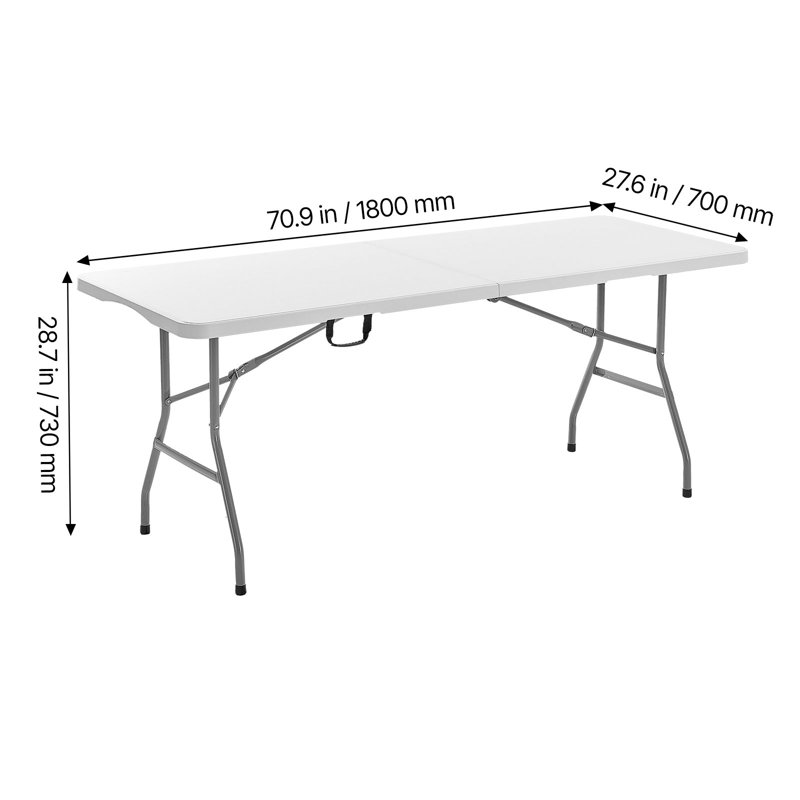 Table pliante en plastique 6 pi, Blanc, H 28,7 po x l 72 po x P 37,6 po
