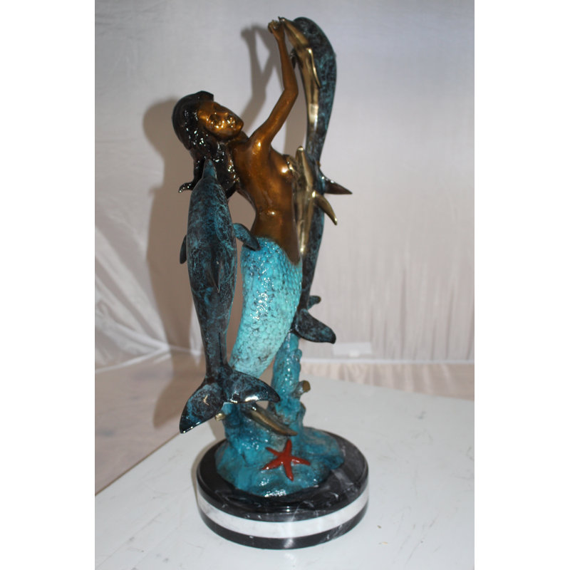 Statue Shay Mermaid with Three Dolphins