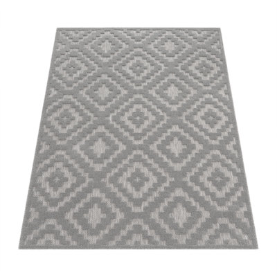 Jaleo Geometric Machine Woven Polypropylene Indoor / Outdoor Area Rug in Gray