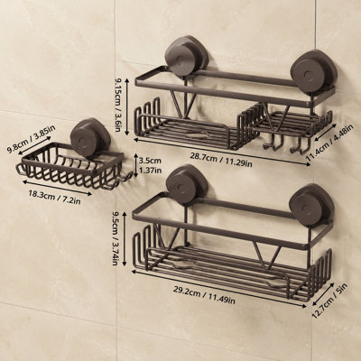Bronze 3-Pack Suction Shower Shelves with Hooks