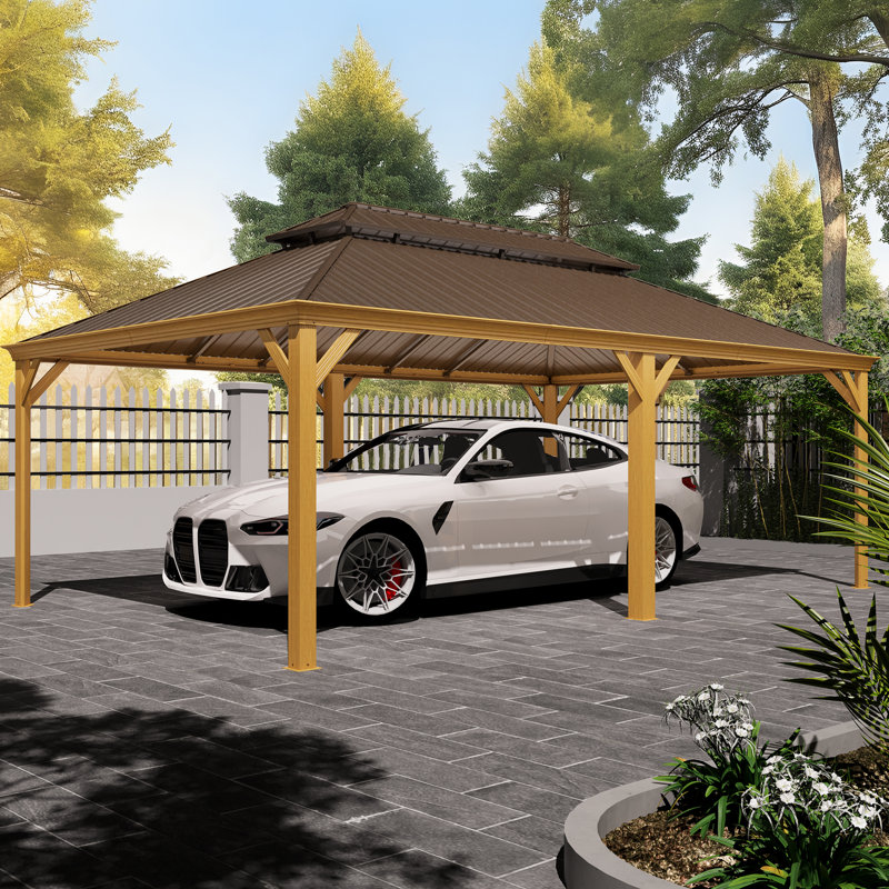 14 Ft. W x 22 Ft. D Carport Galvanized Steel Portable Garage Storage Shed Canopy