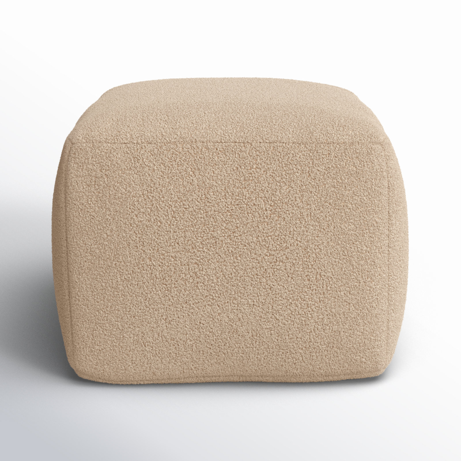Inaki Upholstered Pouf, Light Brown Faux Lams Wool