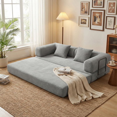 Canapé-lit gris convertible, canapé futon pliable 2-en-1 avec coussins amovibles, mobilier de salon en velours côtelé, canapé-lit peu encombrant pour petits appartements, chambre d'amis, dortoir - L 78,7 po x L 35,4 po