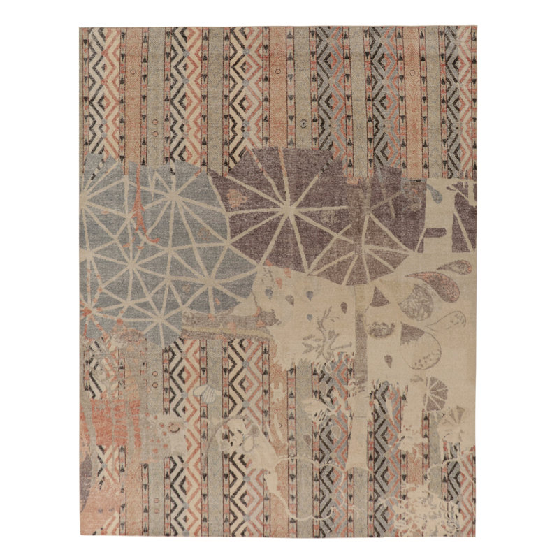 Distressed Modern Rug In Greige, Multicolor Patterns By Rug & Kilim, Rectangle 10' x 14'