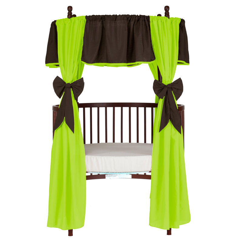 Ensemble 12 pièces de rideaux et jupe de lit de bébé réversible uni, Brun / pomme
