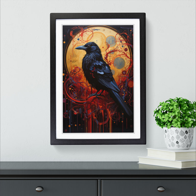 Raven Modern - Single Picture Frame Print on Wood, Black , 34cm H x 25cm W x 2cm D