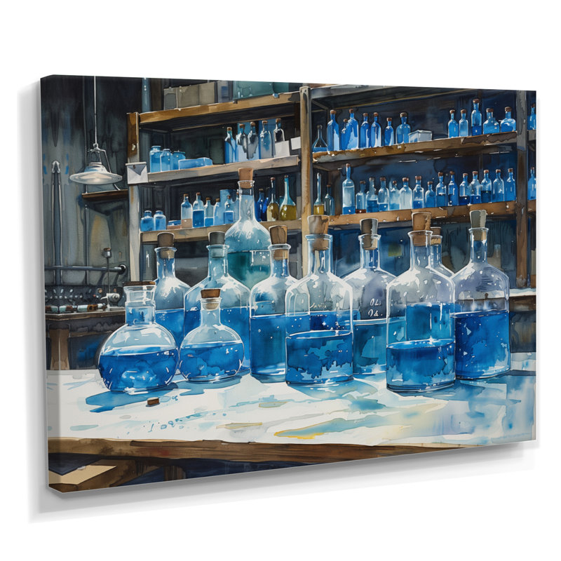 Art mural bleu et bleu synthétique - Laboratories, Toile tendue, H 12 po x l 20 po x P 1 po
