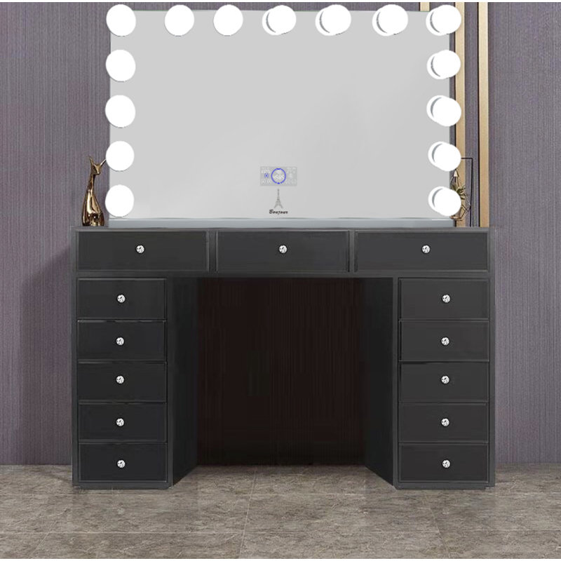 Coiffeuse Hollywood avec miroir, H 33,5 po x l 43,5 po, Gris