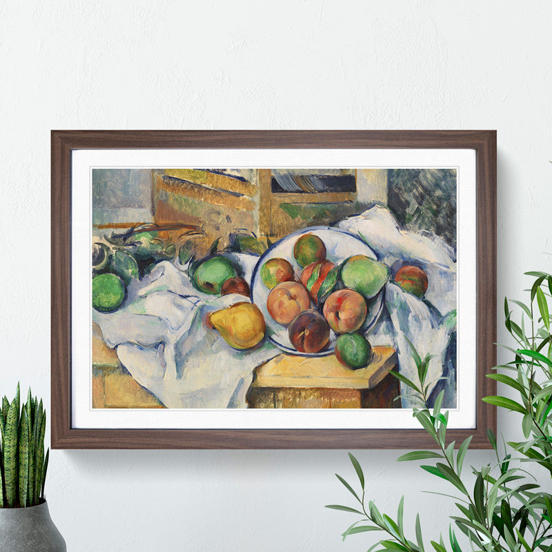 Still Life with Fruit Vol.1 by Paul Cezanne - Picture Frame Painting on MDF, 27cm H x 36cm W x 2cm D, Walnut