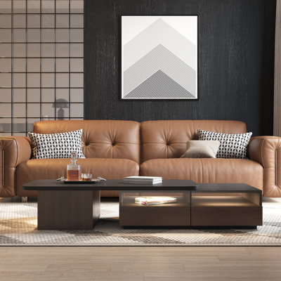 Derozil  69'' Extendable Coffee Table with Storage Drawes, Sensor Lights and Glass Door