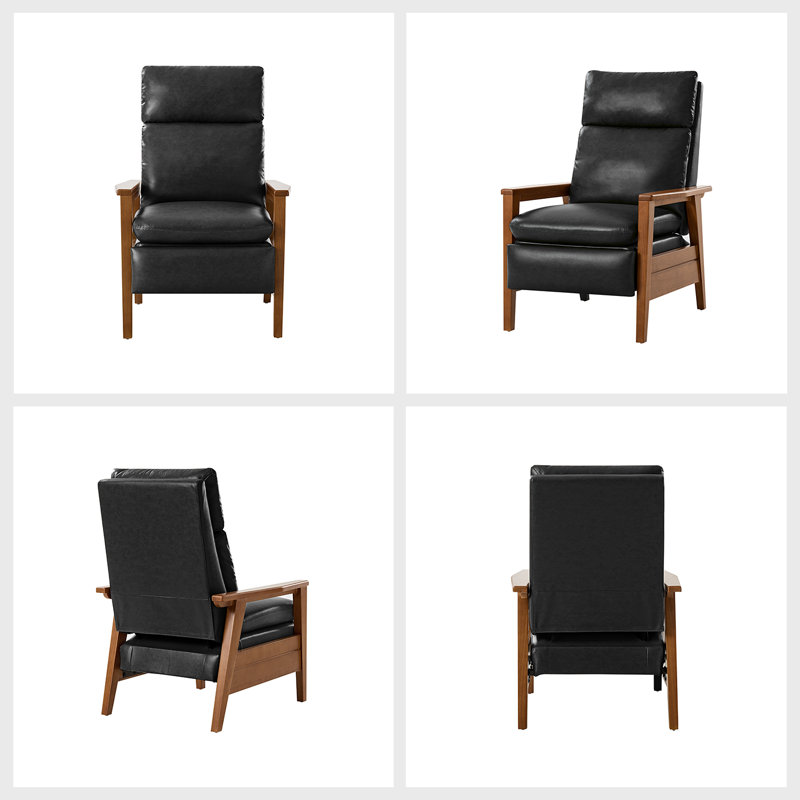 Fauteuil inclinable honorano en cuir végétalien Mid-Century moderne avec structure en bois massif, Similicuir noir