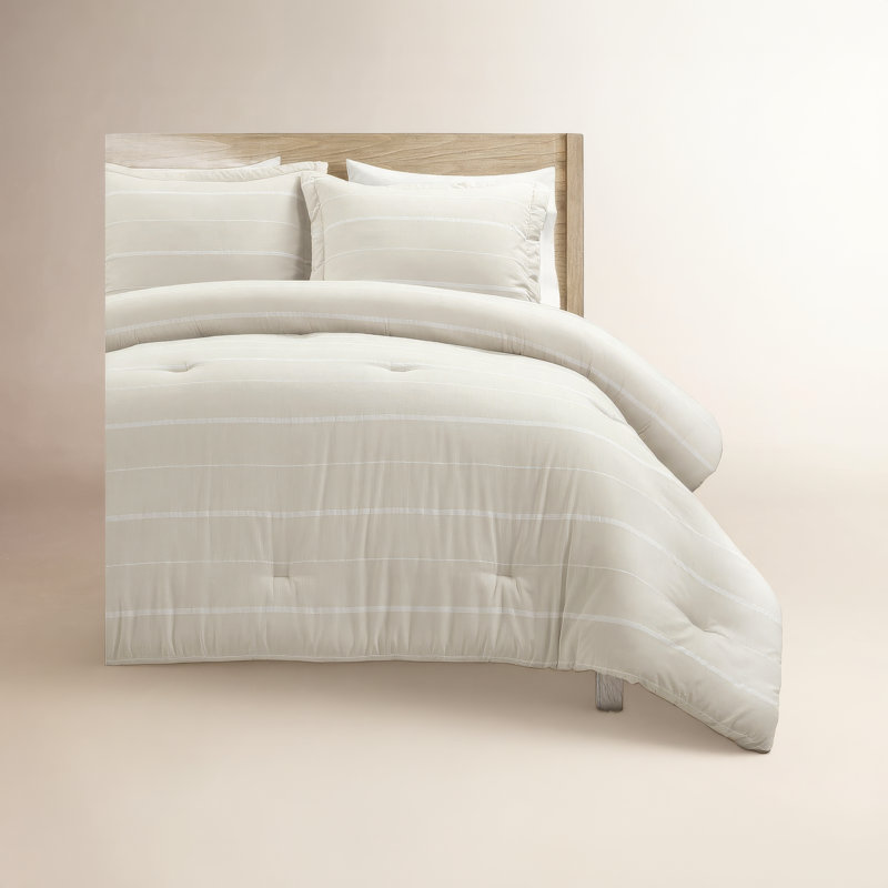 Classic Farmhouse Stripe Comforter Set 3Pc Set, California King Comforter + 2 King Shams, Beige