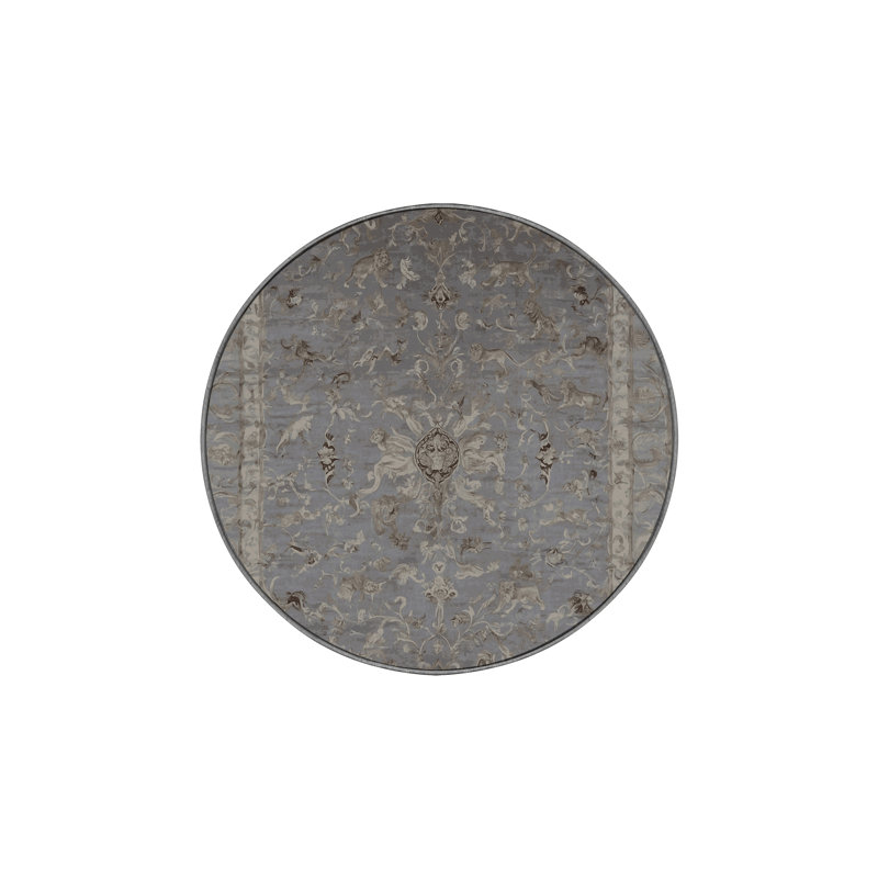 Tapis gris soyeux et moelleux, Rond 3 pi