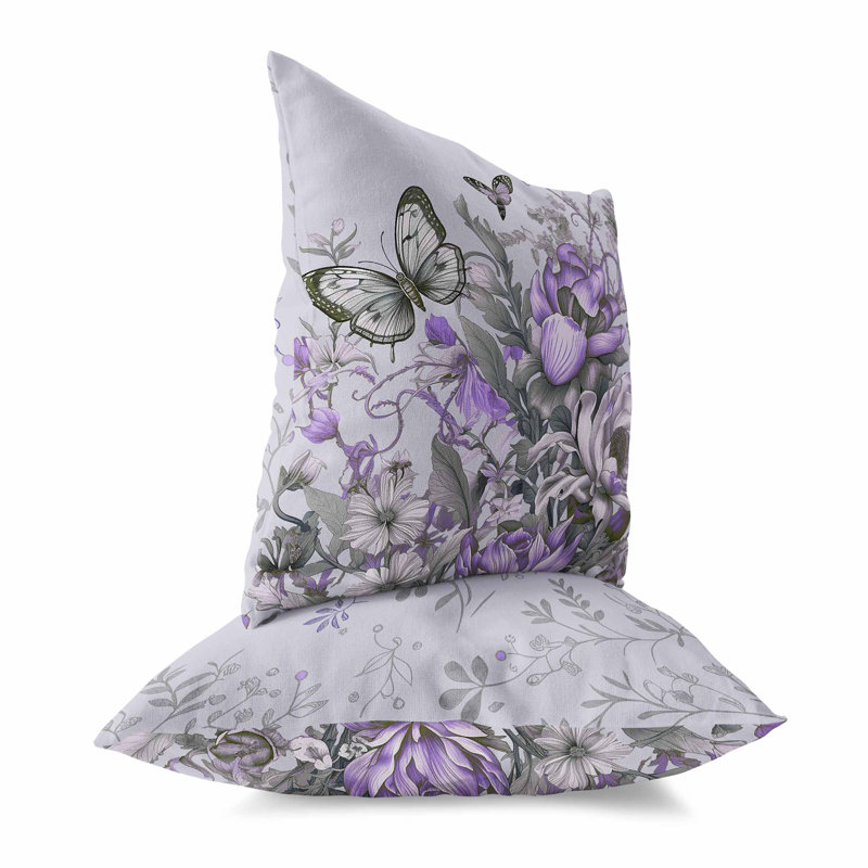 Coussin décoratif intérieur / extérieur Garden Delights, H 26 po x l 26 po, Mauve / argenté