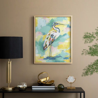 Bright Heron Fresco III, reproduction encadrée - bois massif