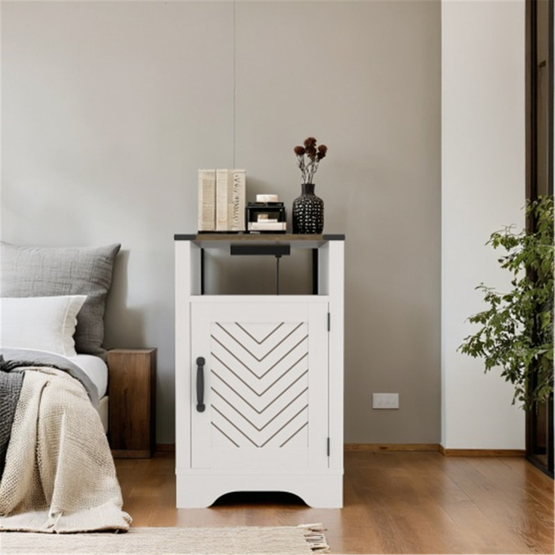 Table de chevet polyvalente en bois avec prises électriques et rangement abondant, Individuel