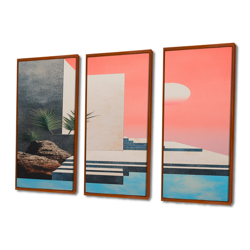 Katherina - ensemble d'art mural abstrait paysage, H 40 po x l 60 po x P 1 po, Cadre flottant brun