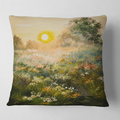 Sunrise in the Blossoming Field Square Pillow Cover & Insert