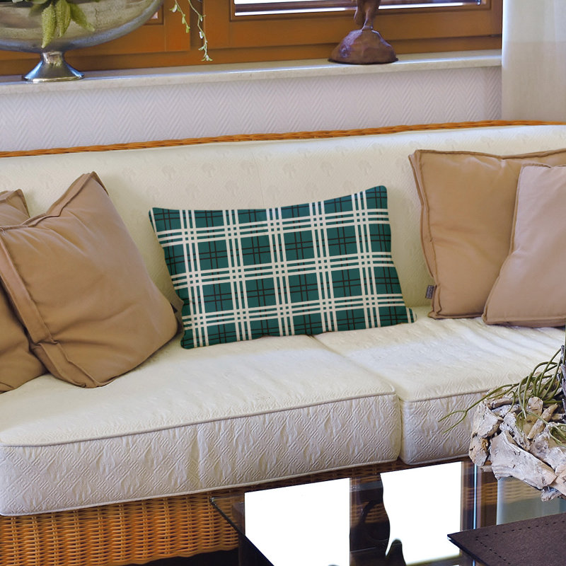 Housse de coussin et insert rectangulaires Luxury, Vert minuit / noir / blanc, Mélange de coton