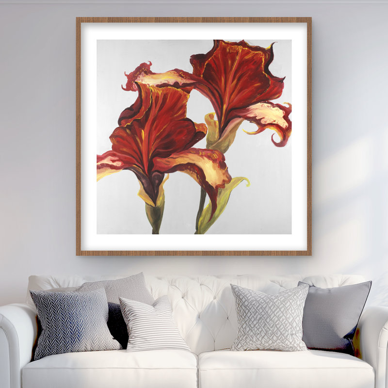 Lilies with Fall Colors - Contemporary, chambre à coucher, reproduction encadrée, H 36 po x l 36 po, Brun