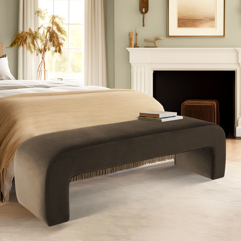 Floranda 60" Fully Velvet Upholstered Waterfall Entryway Bedroom Bench, Chocolate Brown