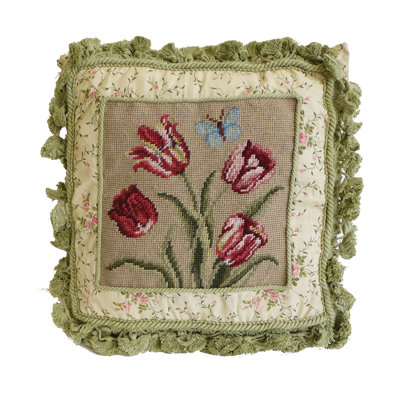 Butterfly And Tulips Needlepoint Pillow