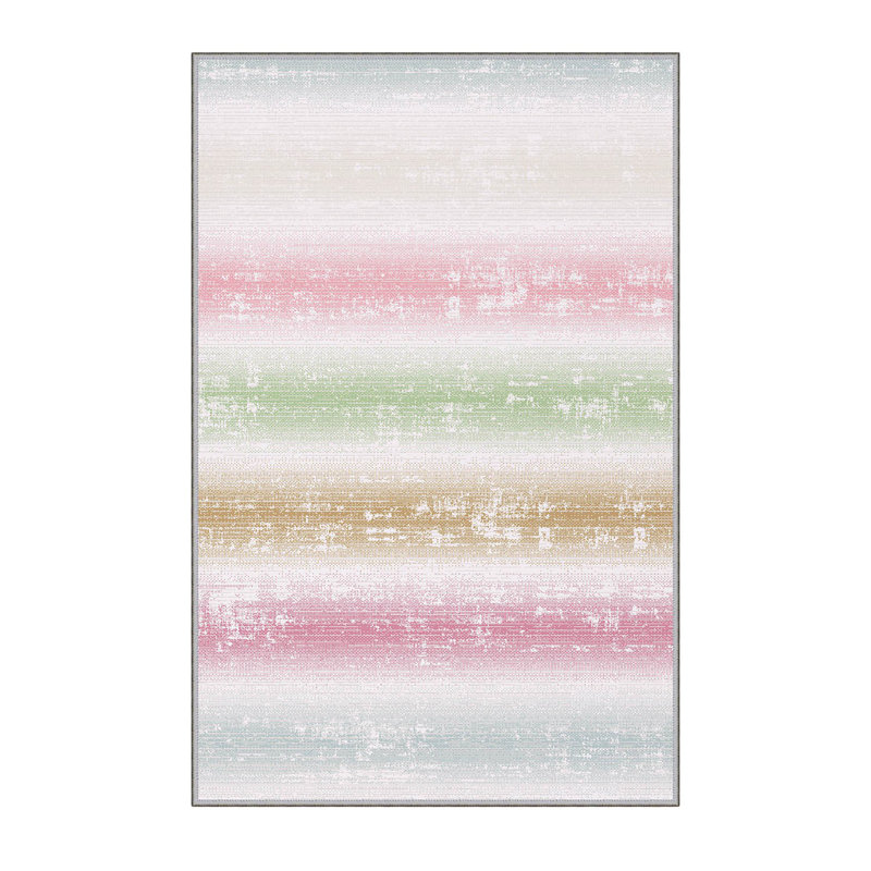 Tapis rayé en polyester fabriqué à la machine en rose / vert / brun, Rectangle 3 pi 3 po x 4 pi 11 po