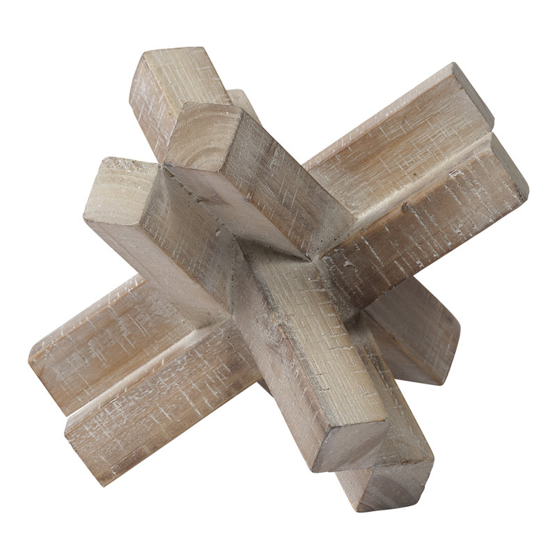 Haruto Brown Solid Wood Abstract Geometric Tabletop Sculpture, 5.7" H x 7.1" W x 7.1" D
