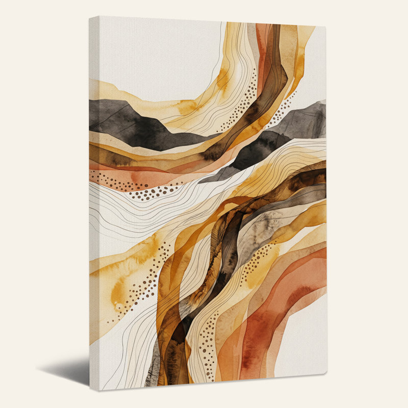 Tableau abstrait sur toile à motifs de vagues topographiques ocre et rouille, H 18 po x l 12 po