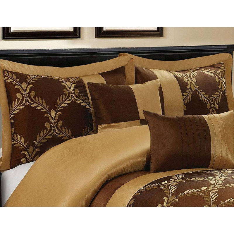 7 Piece Comforter Set Faux Silk Fabric Embroidered Bed in A Bag - Breathable and Wrinkle Resistant - 1 Comforter, 2 Shams, 3 Decorative Pillows, 1 Bedskirt