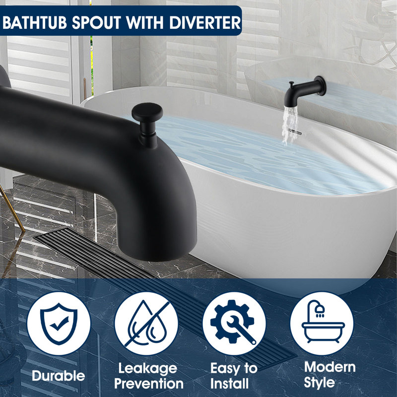 Wall Mounted Tub Spout with Diverter, Matte Black
