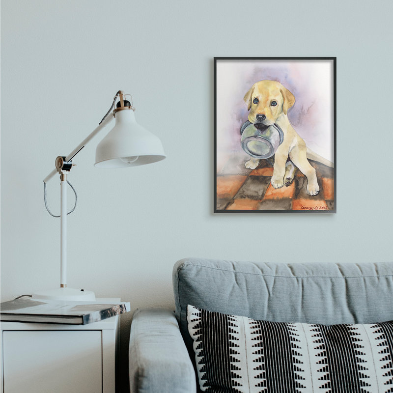Carreaux affamés chiot labrador orange, H 30 po x l 24 po, Giclée encadrée noir minuit