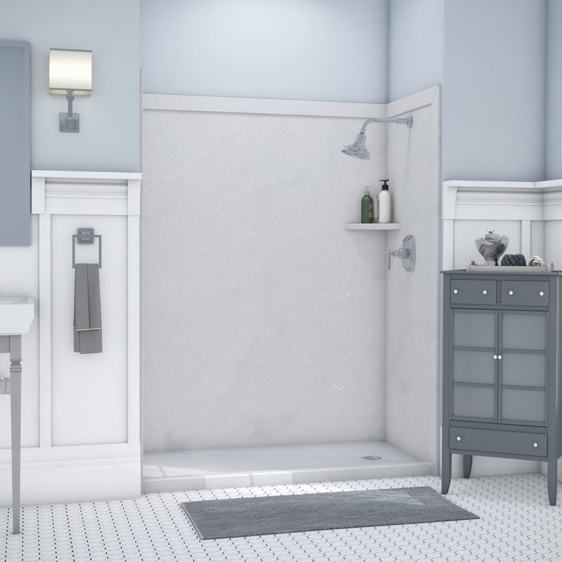 FlexStone Adaptable 60"W x 60"D x 80"H Alcove Shower Surround in Sea Salt, Sea Salt