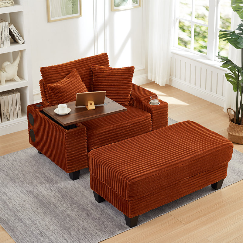 Méridienne avec repose-pieds Corduroy, Orange